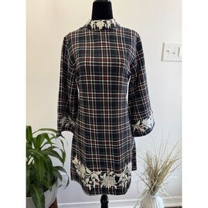 NWT Fanm Mon Plaid Tweed Mini Dress Embroidered Belted Size Medium